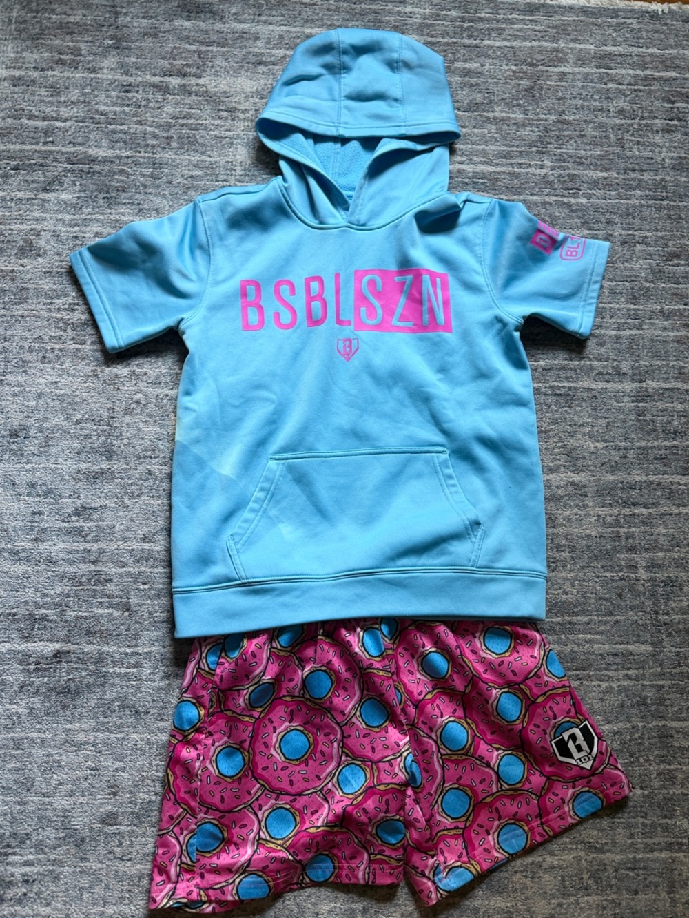 BSBLSZN Youth Short Sleeve Hoodie & Pink Donut Print Shorts Set